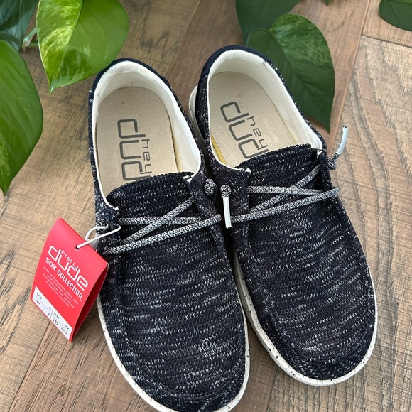 Hey Dude Women’s Navy and White Knit Slip-on Loafers - Picture 2 of 4